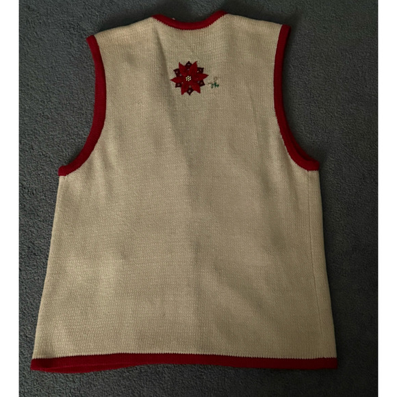 Vintage Bobbie Brooks Christmas Poinsettia Vest XL 16/18 Ramie Cotton Y2K 90s - Picture 5 of 12